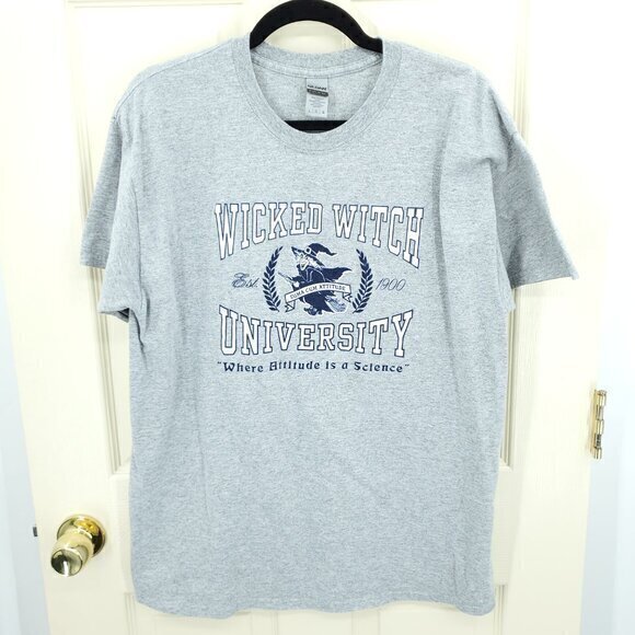 Wicked Witch University Funny Alumni Tee L Gray/Blue Short Sleeves Halloween - Picture 1 of 13